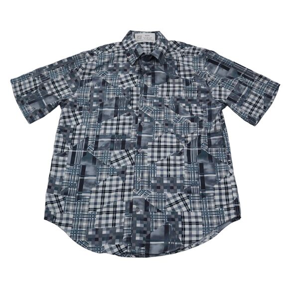 VO5 Shirt Mens L Gray Geometric Cinco En Todo Button Up Short Sleeve Collared - Picture 1 of 15